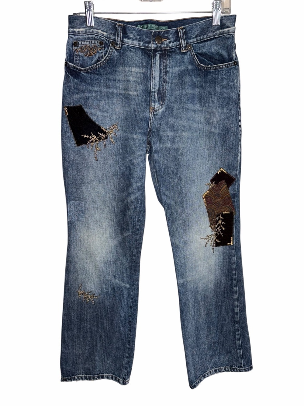 Lauren Jean Company Embellished Patchwork Jeans